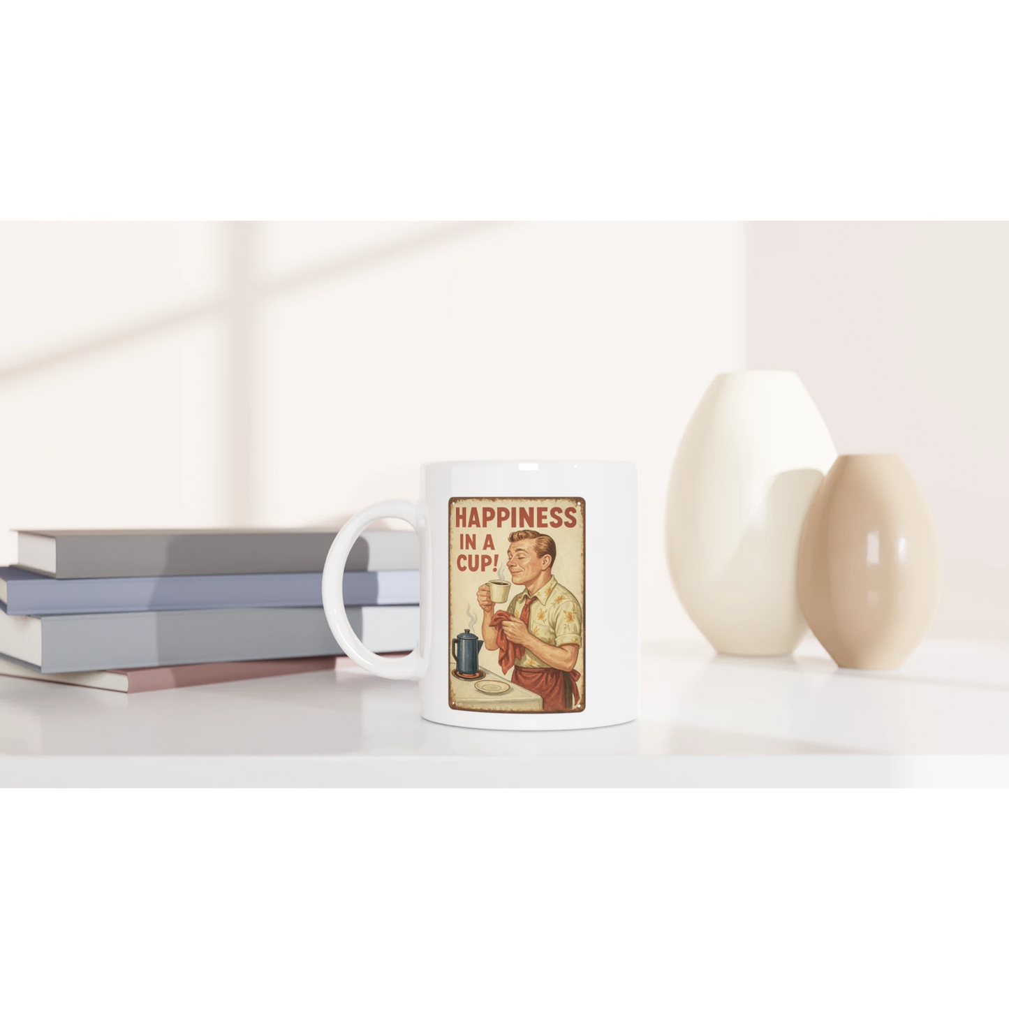 Tasse 325ml - Happiness in a Cup - Kaffee, Retro