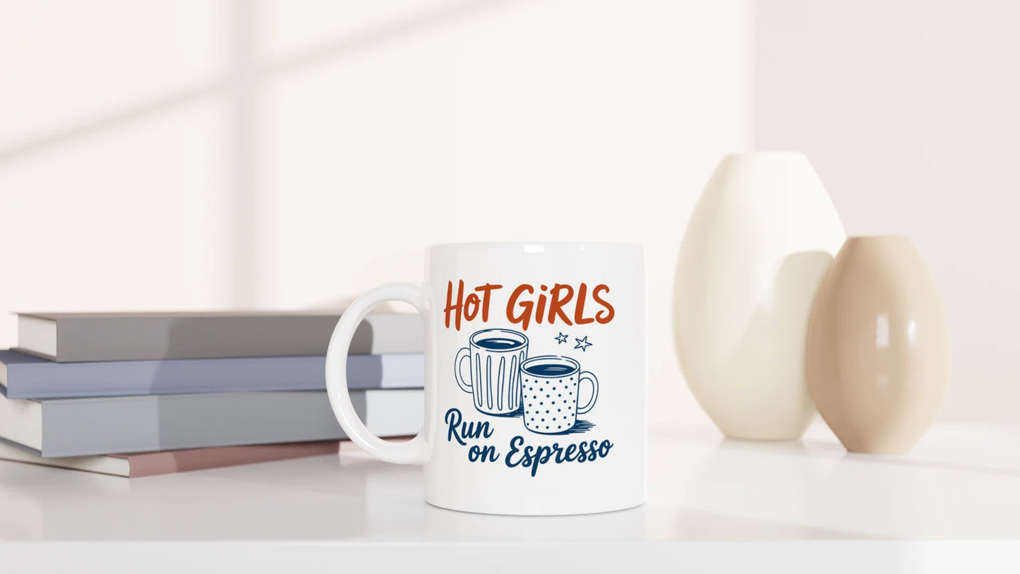 Tasse 325ml - Hot Girls Run on Expresso - Katze & Kaffee, Cat Lady