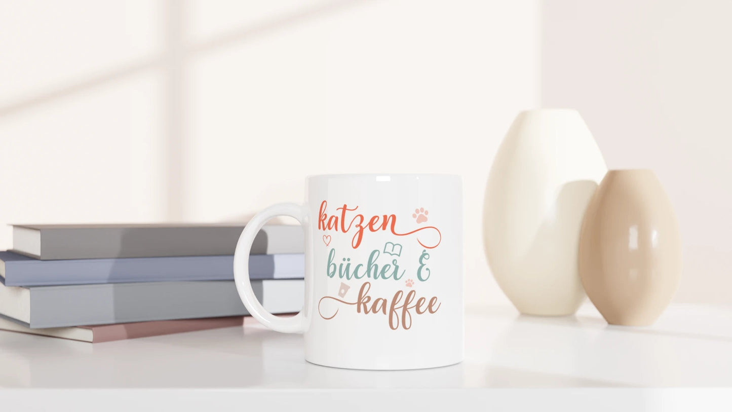 Tasse 325ml - Katzen, Bücher & Kaffee - Katze, Kaffee