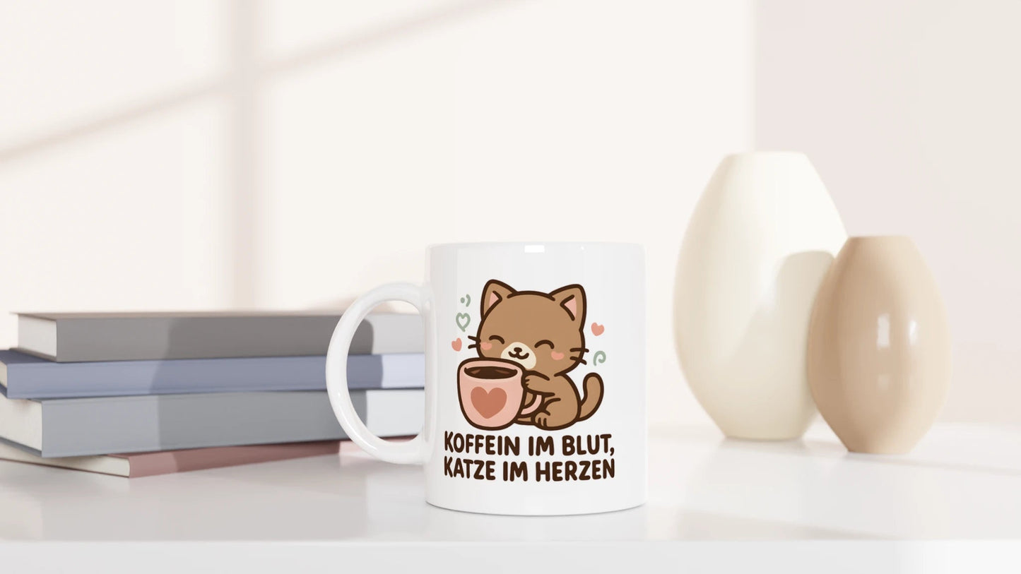 Tasse 325ml - Koffein im Blut, Katze im Herzen - Katze & Kaffee