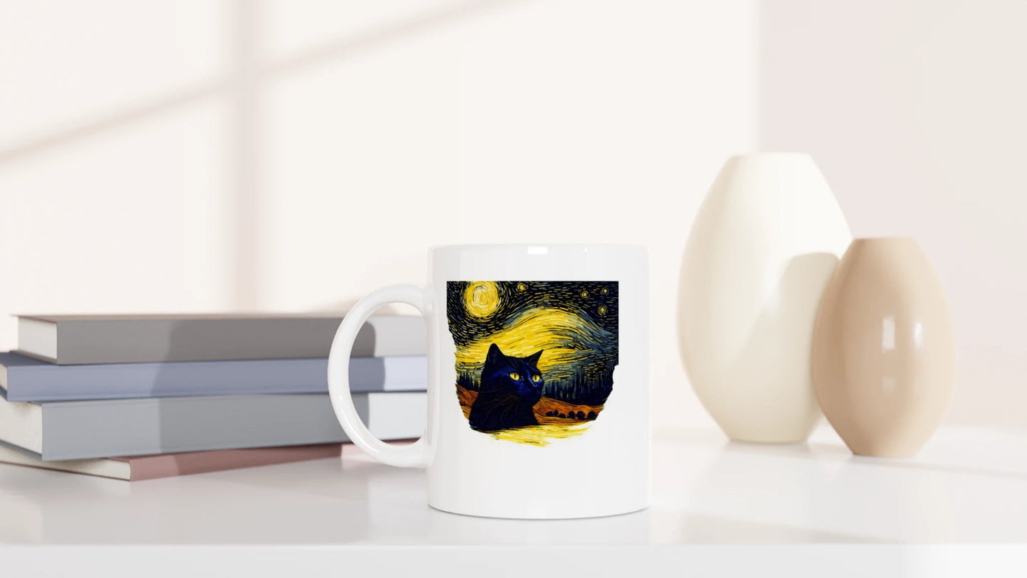 Tasse 325ml - Schwarze Katze im Abendhimmel - Katze
