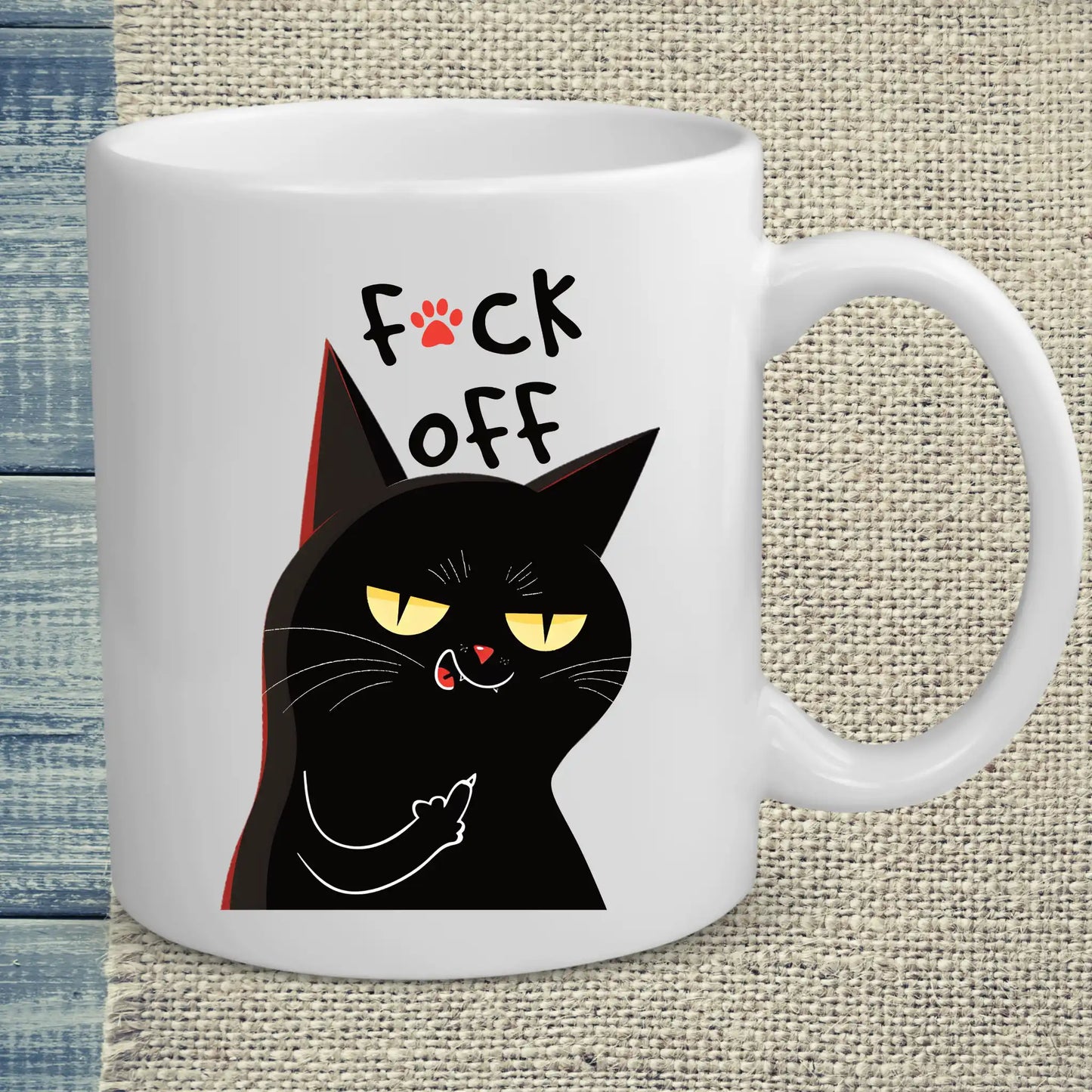 Tasse 325ml - Schwarze Katze Mittelfinger - Katze, Black Edition
