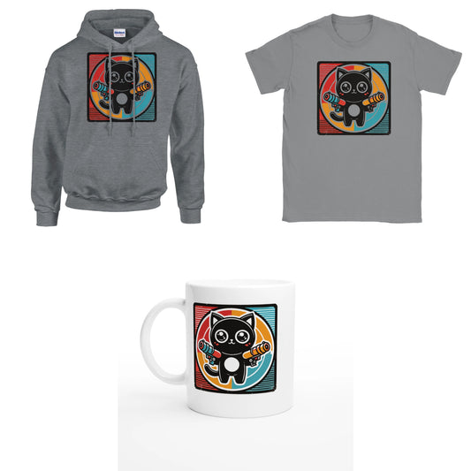 Bundle - Böse Katze – Retro Grafik - T-Shirt, Hoodie & Tasse