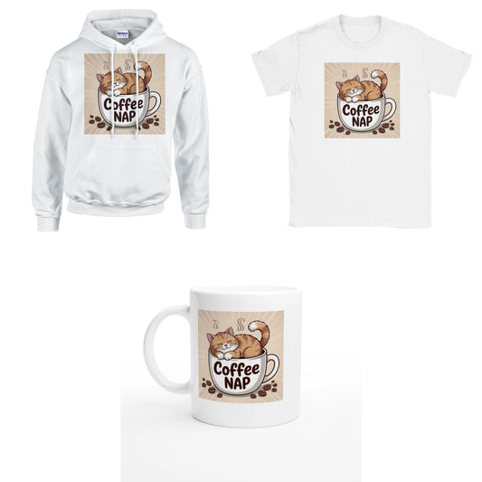 Bundle - Cat - Coffee NAP - T-Shirt, Hoodie & Tasse