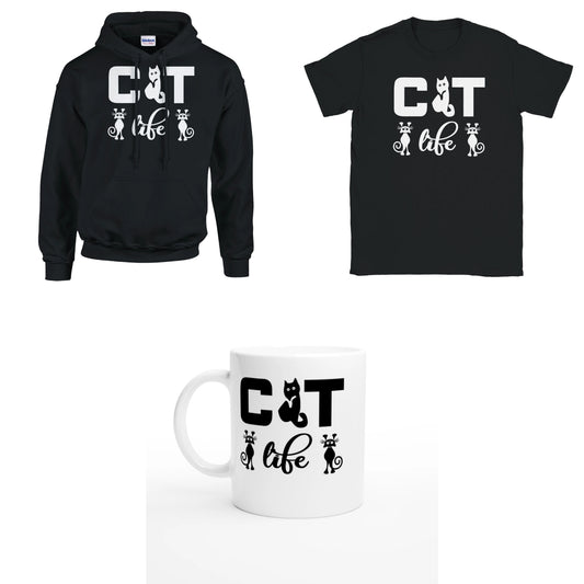 Bundle - CAT life - T-Shirt, Hoodie & Tasse