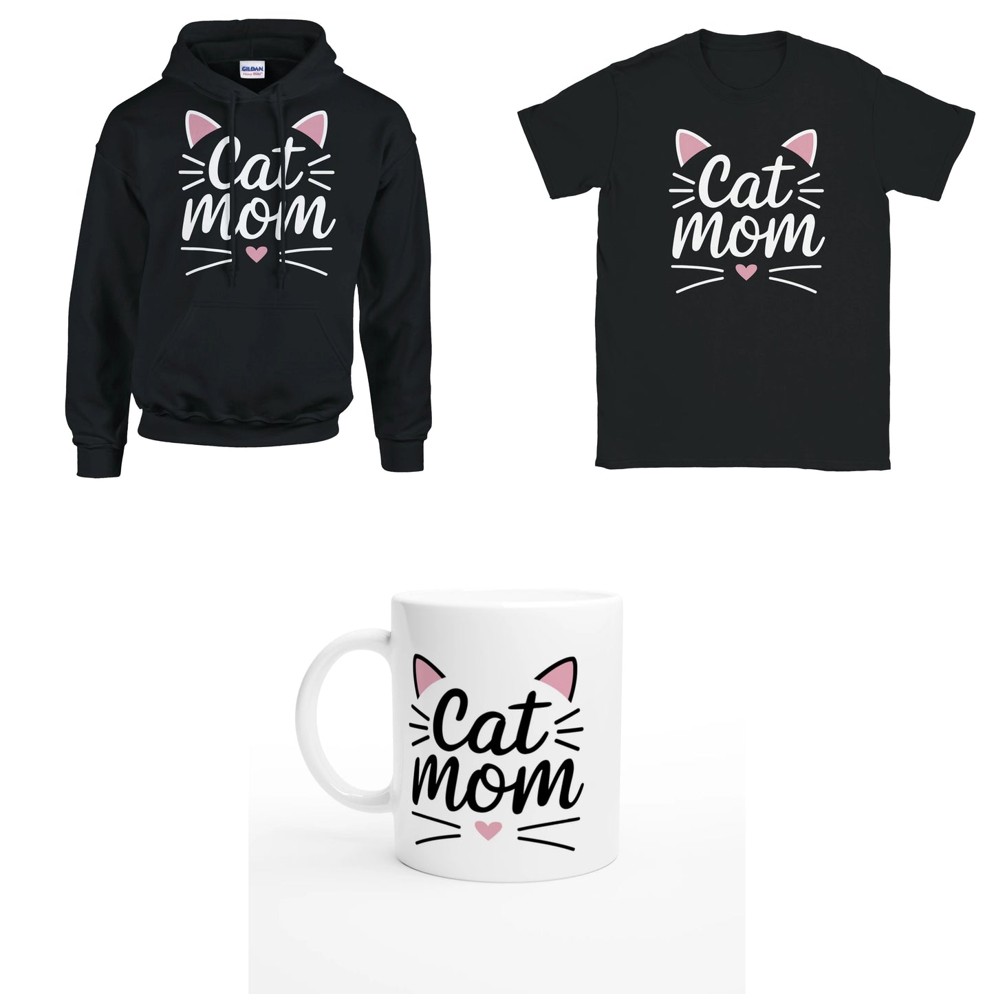 Bundle - Cat Mom Pink - T-Shirt, Hoodie & Tasse