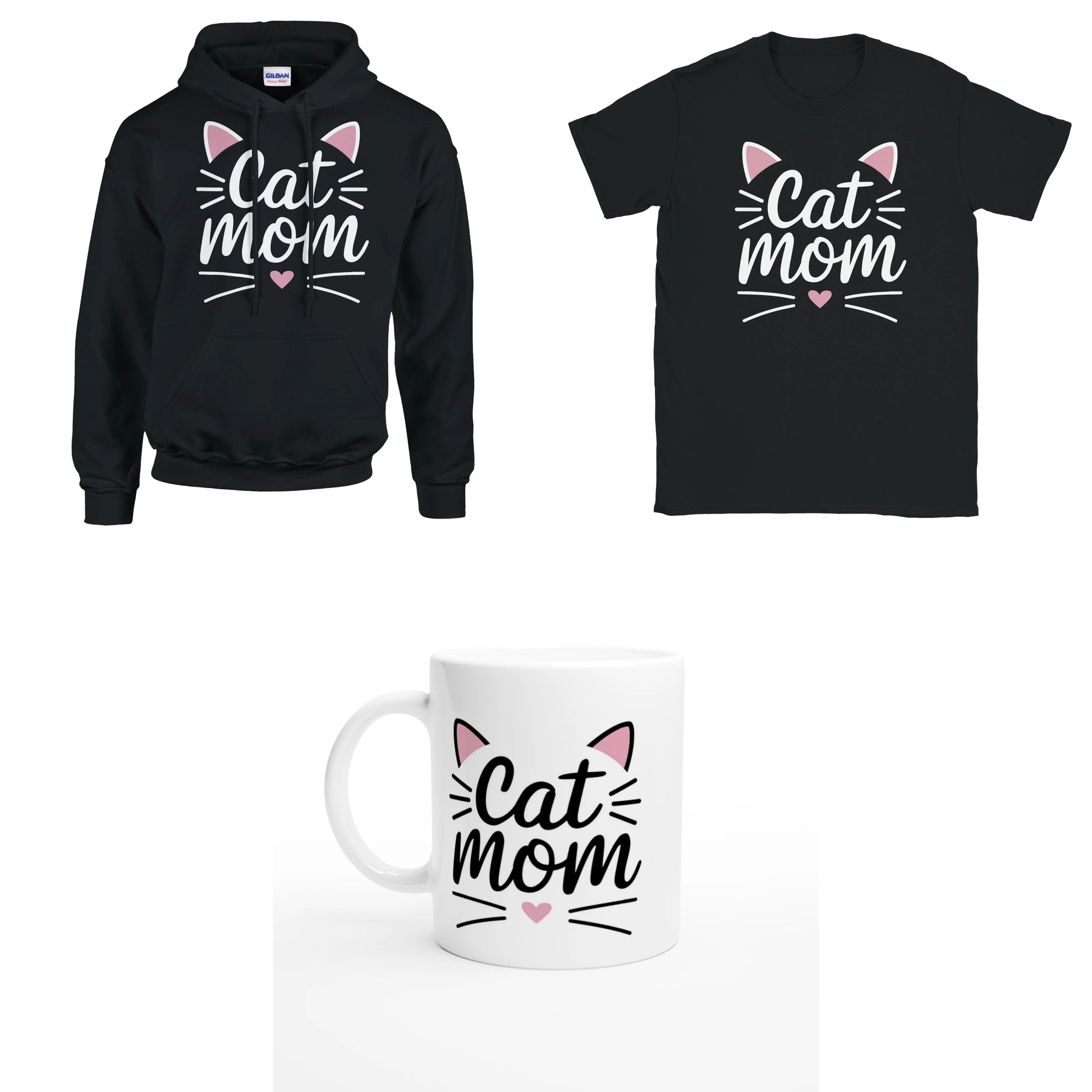 Bundle - Cat Mom Pink - T-Shirt, Hoodie & Tasse