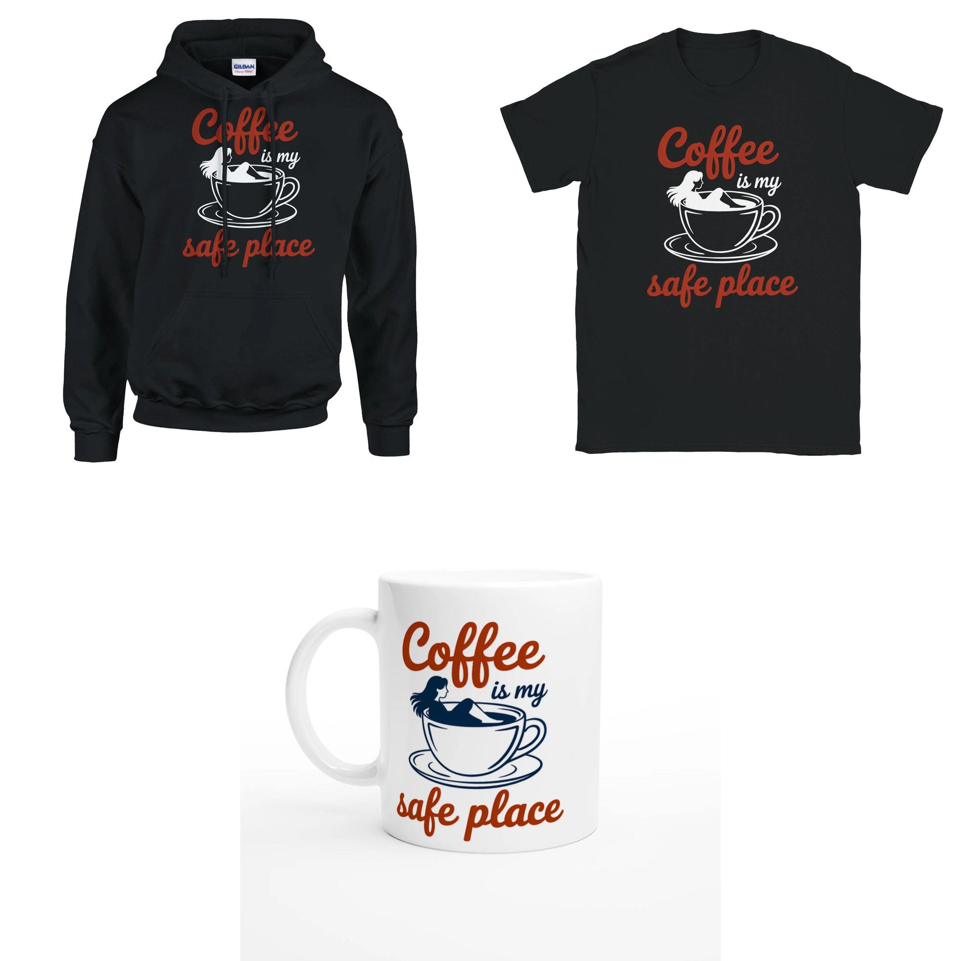 Bundle - Coffee is my safe place - T-Shirt, Hoodie & Tasse