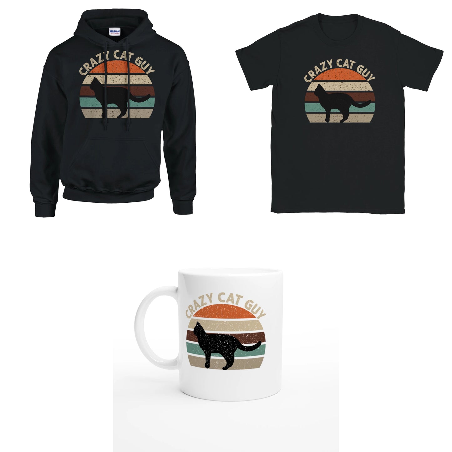 Bundle - Crazy Cat Guy - Retro - T-Shirt, Hoodie & Tasse