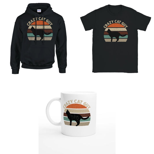 Bundle - Crazy Cat Guy - Retro - T-Shirt, Hoodie & Tasse