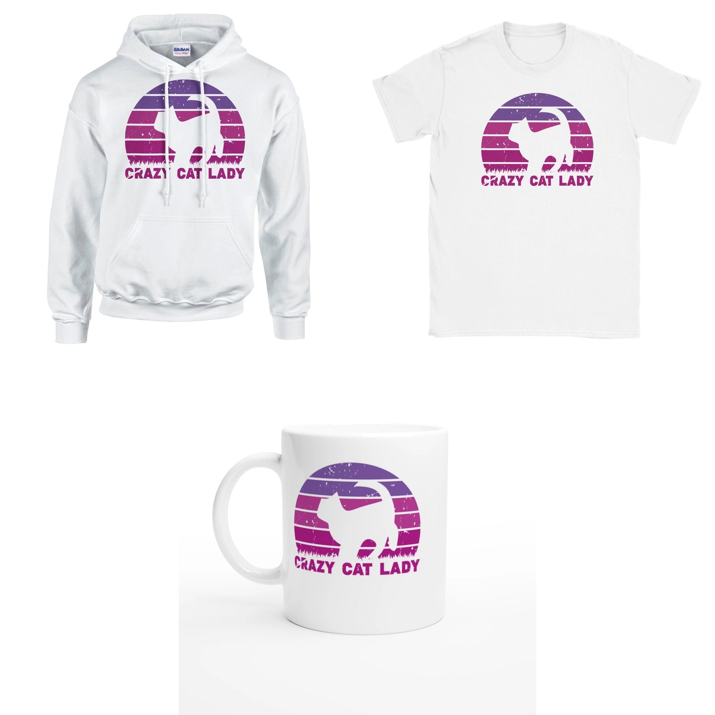 Bundle - CRAZY CAT LADY - Retro - T-Shirt, Hoodie & Tasse