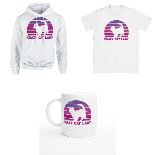 Bundle - CRAZY CAT LADY - Retro - T-Shirt, Hoodie & Tasse