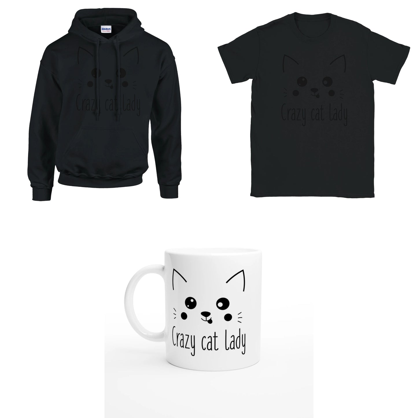 Bundle - Cute Crazy Cat Lady - T-Shirt, Hoodie & Tasse