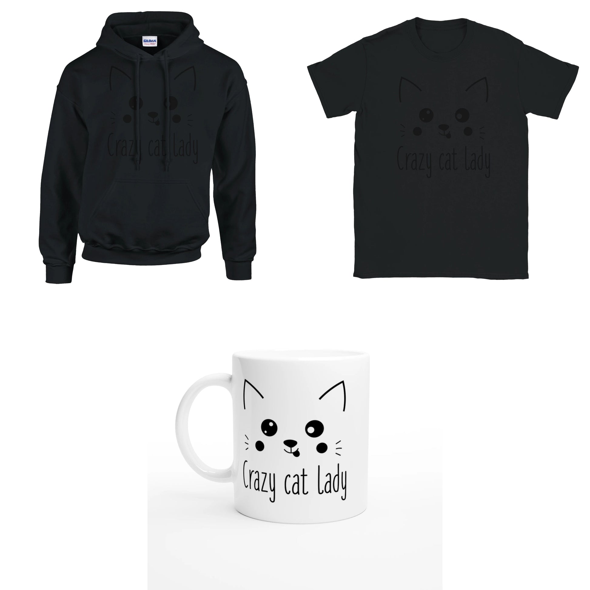 Bundle - Cute Crazy Cat Lady - T-Shirt, Hoodie & Tasse