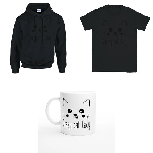 Bundle - Cute Crazy Cat Lady - T-Shirt, Hoodie & Tasse