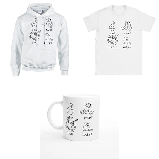 Bundle - eins zwei drei katze zzz - T-Shirt, Hoodie & Tasse