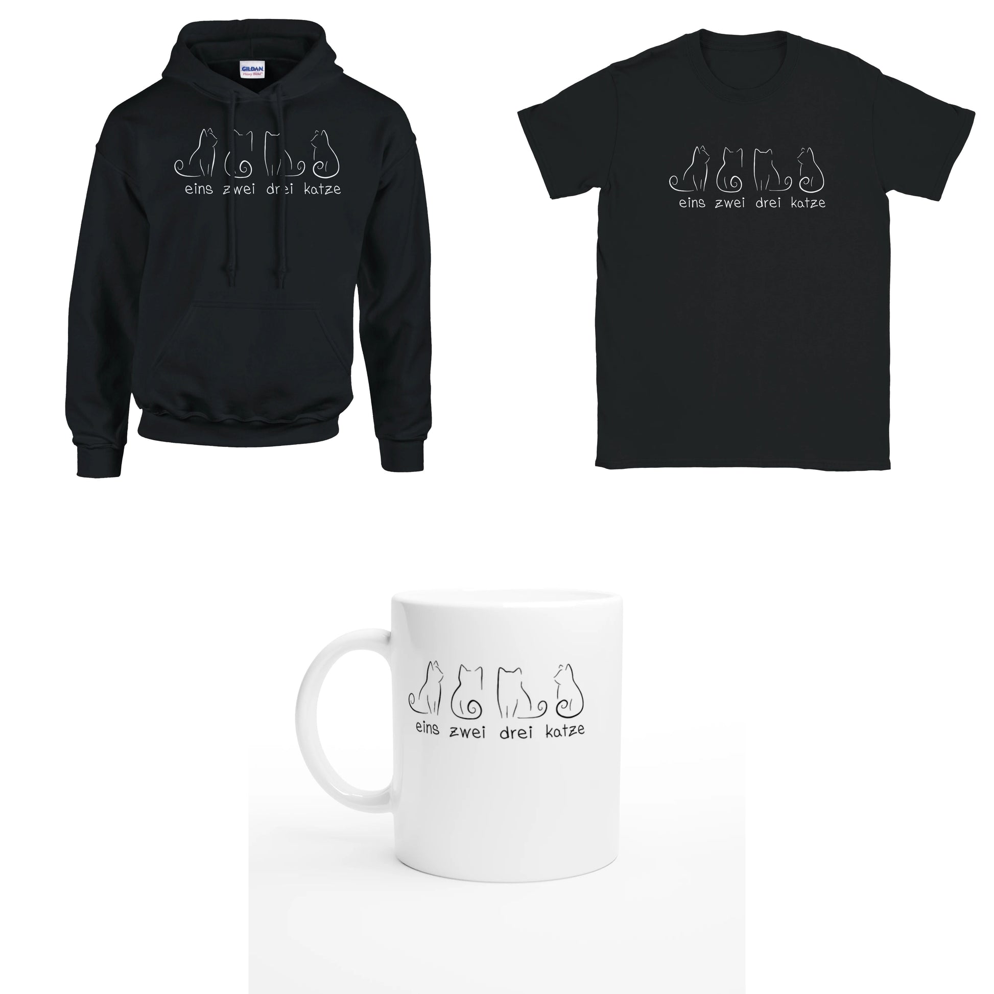 Bundle - Eins Zwei Drei Katze - T-Shirt, Hoodie & Tasse