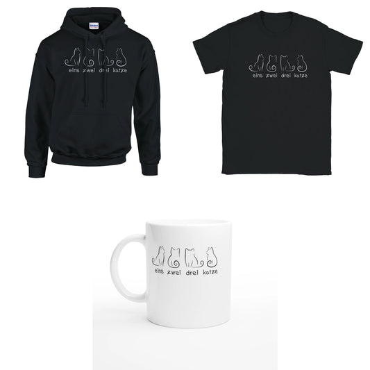 Bundle - Eins Zwei Drei Katze - T-Shirt, Hoodie & Tasse
