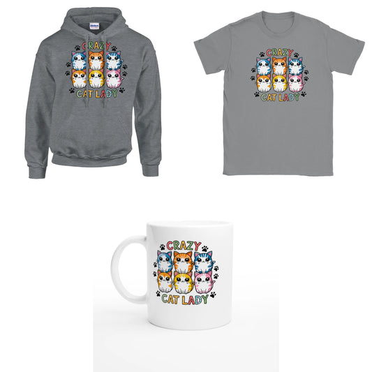 Bundle - Für die Crazy Cat Lady - T-Shirt, Hoodie & Tasse