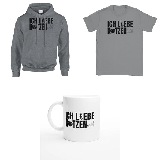 Bundle - Ich liebe Katzen - T-Shirt, Hoodie & Tasse