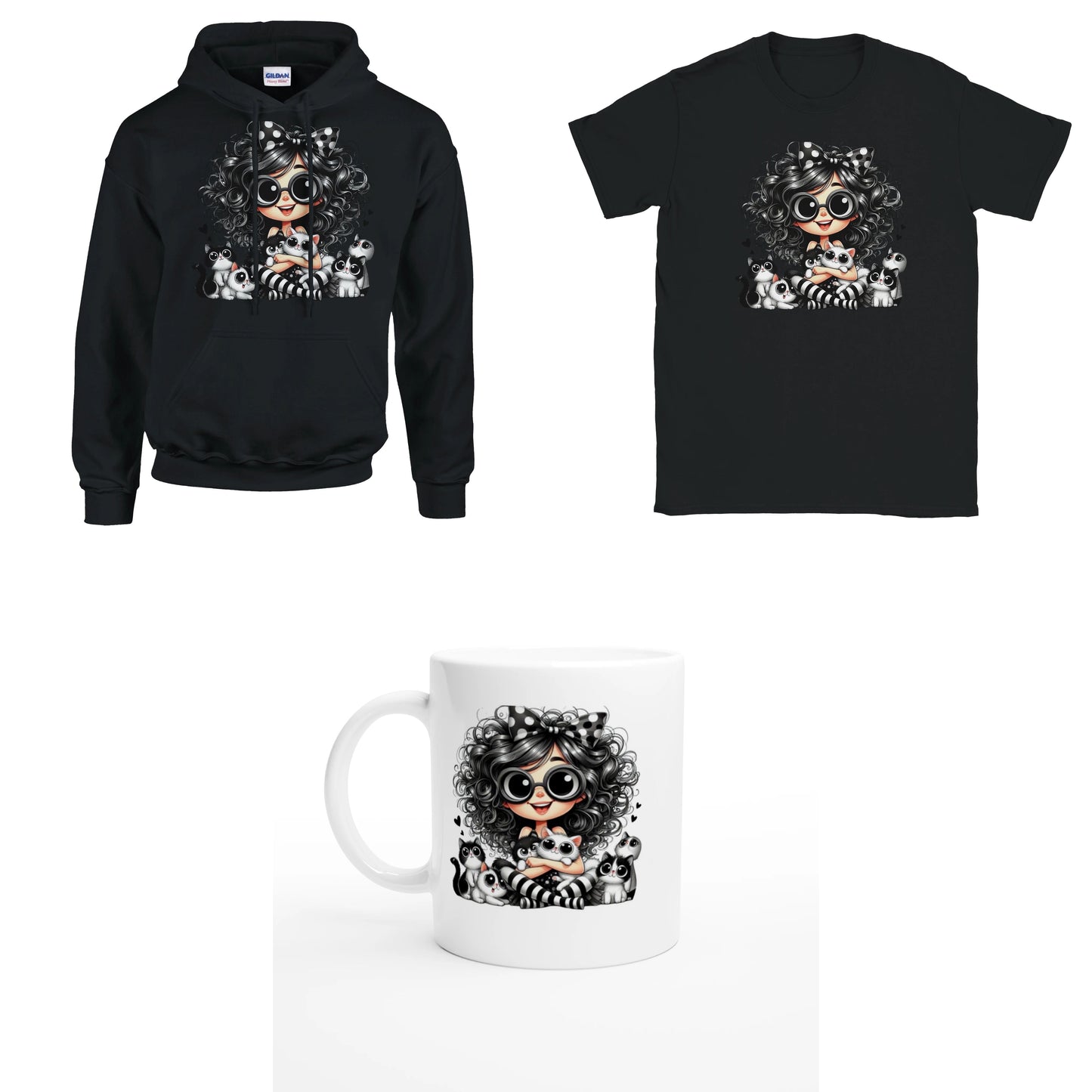 Bundle - Ich mag halt Katzen - T-Shirt, Hoodie & Tasse