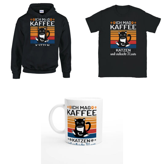 Bundle - Ich mag Kaffe und 3 Leute - T-Shirt, Hoodie & Tasse