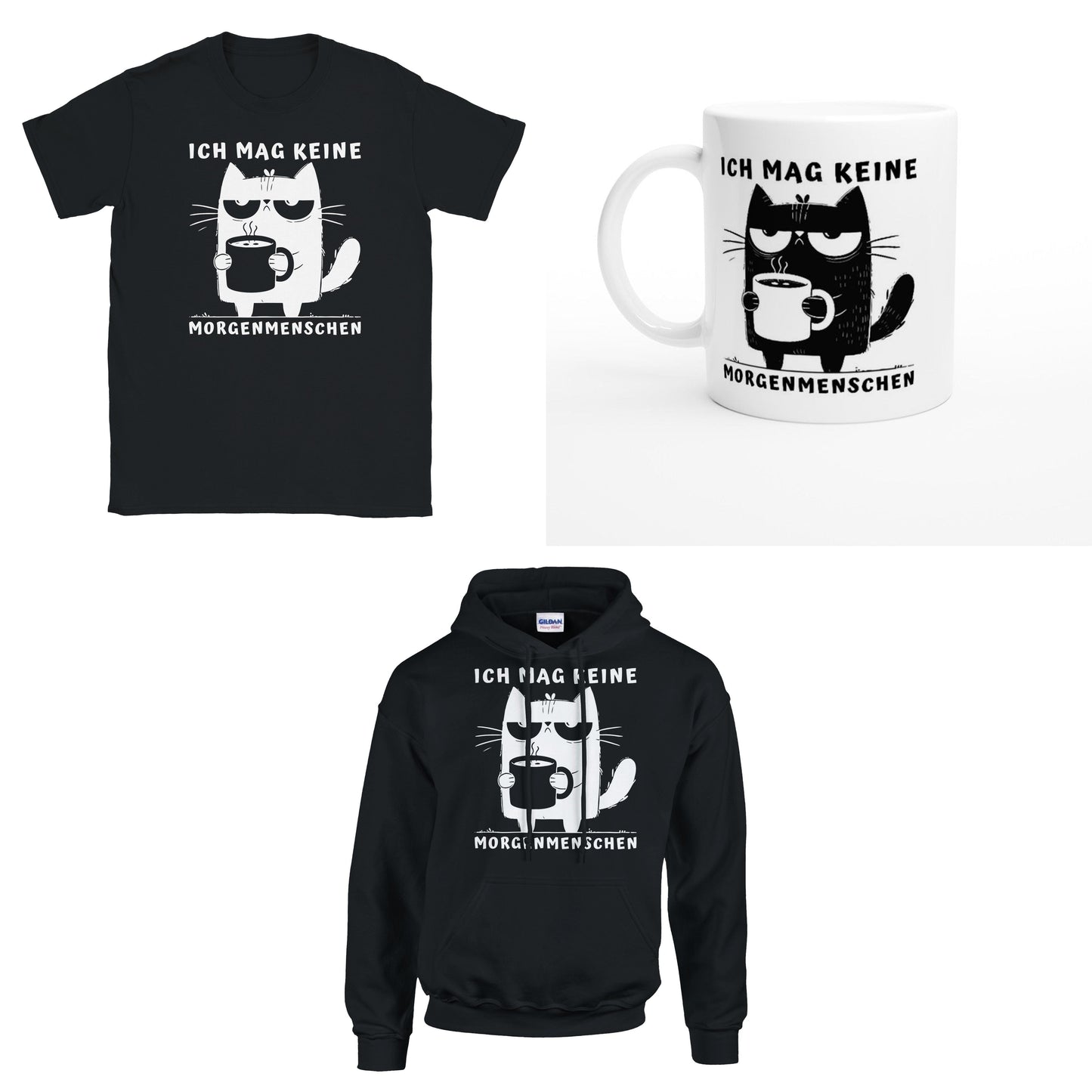 Bundle - Ich mag keine Morgenmenschen - T-Shirt, Hoodie & Tasse