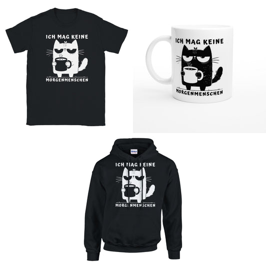 Bundle - Ich mag keine Morgenmenschen - T-Shirt, Hoodie & Tasse