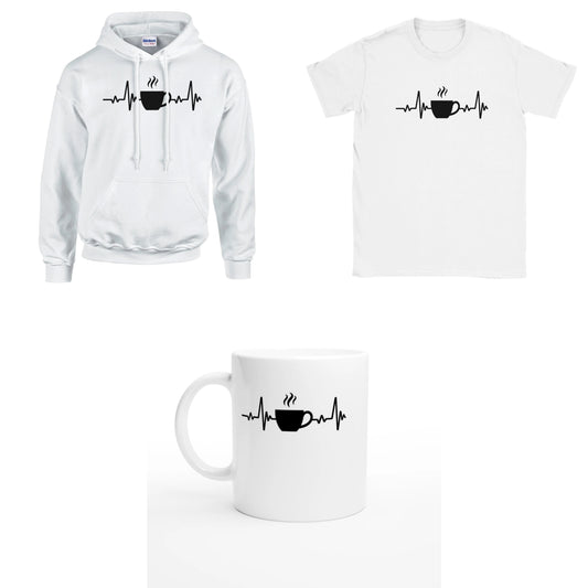 Bundle - Kaffee Herzschlag - T-Shirt, Hoodie & Tasse