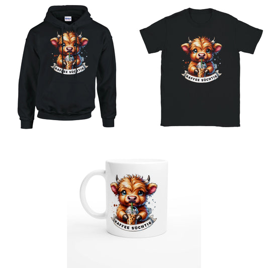 Bundle - Kaffee süchtig - T-Shirt, Hoodie & Tasse