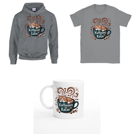 Bundle - Kaffeezeit mit Katze - T-Shirt, Hoodie & Tasse