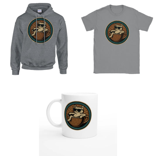 Bundle - Katze in Tasse - Rund - T-Shirt, Hoodie & Tasse