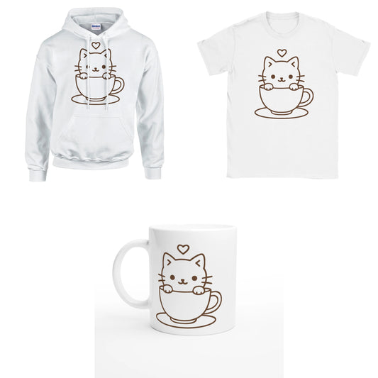 Bundle - Katze in Tasse - T-Shirt, Hoodie & Tasse