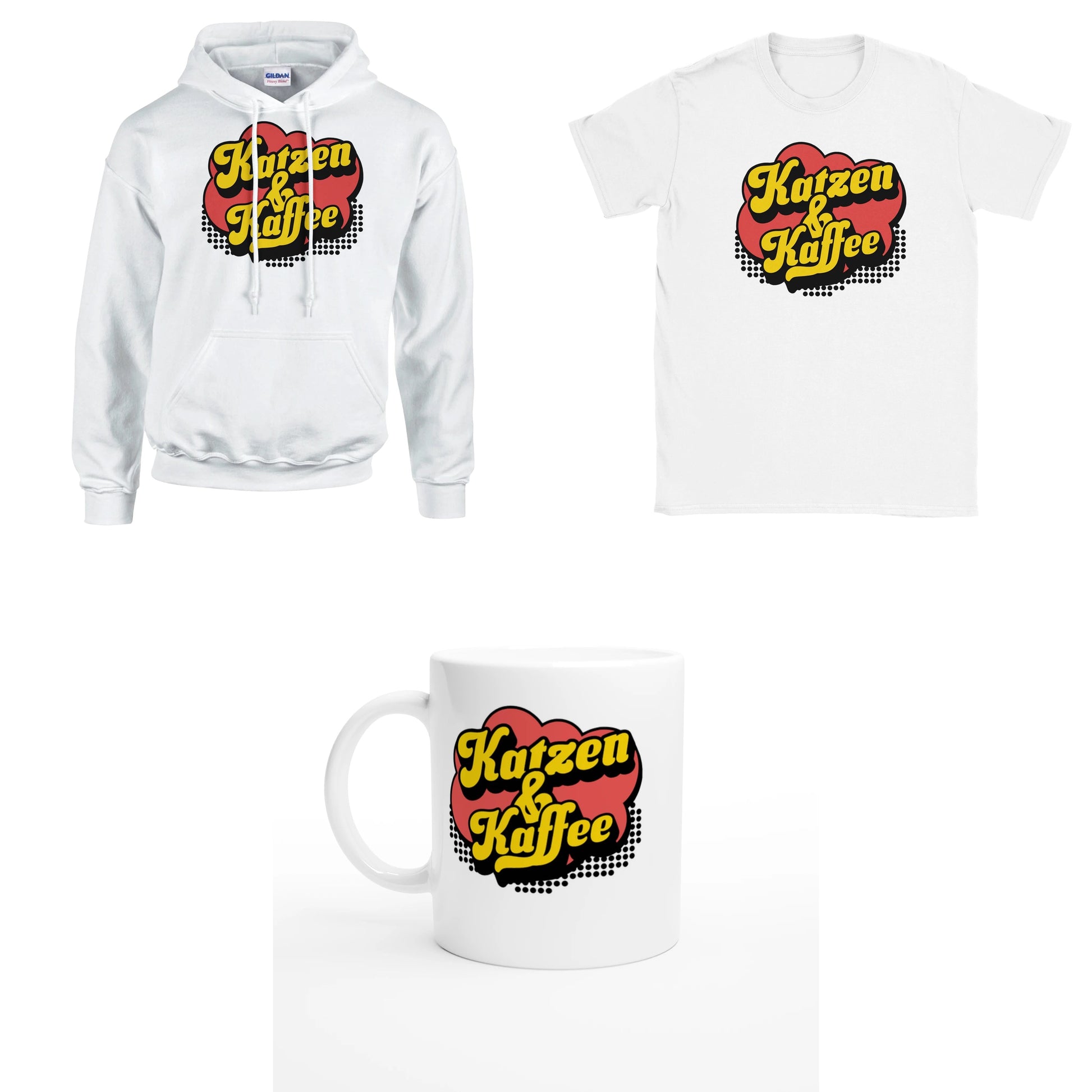 Bundle - Katzen & Kaffee - Retro - T-Shirt, Hoodie & Tasse