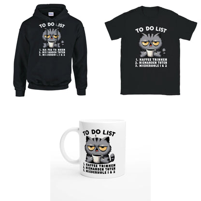 Bundle - Katzen - Kaffee to do List - T-Shirt, Hoodie & Tasse