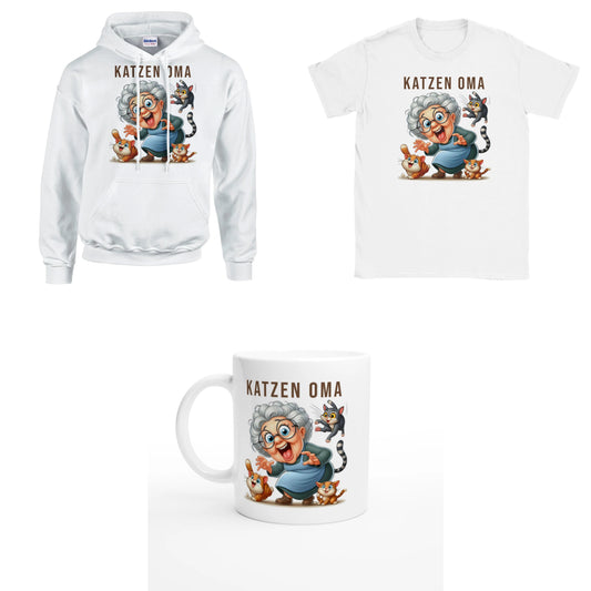 Bundle - Lustige Katzen Oma - T-Shirt, Hoodie & Tasse