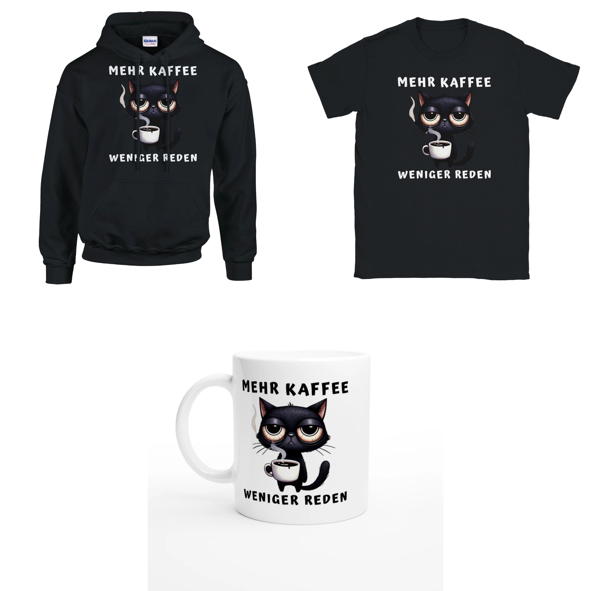 Bundle - Mehr Kaffee - Weniger Reden - T-Shirt, Hoodie & Tasse
