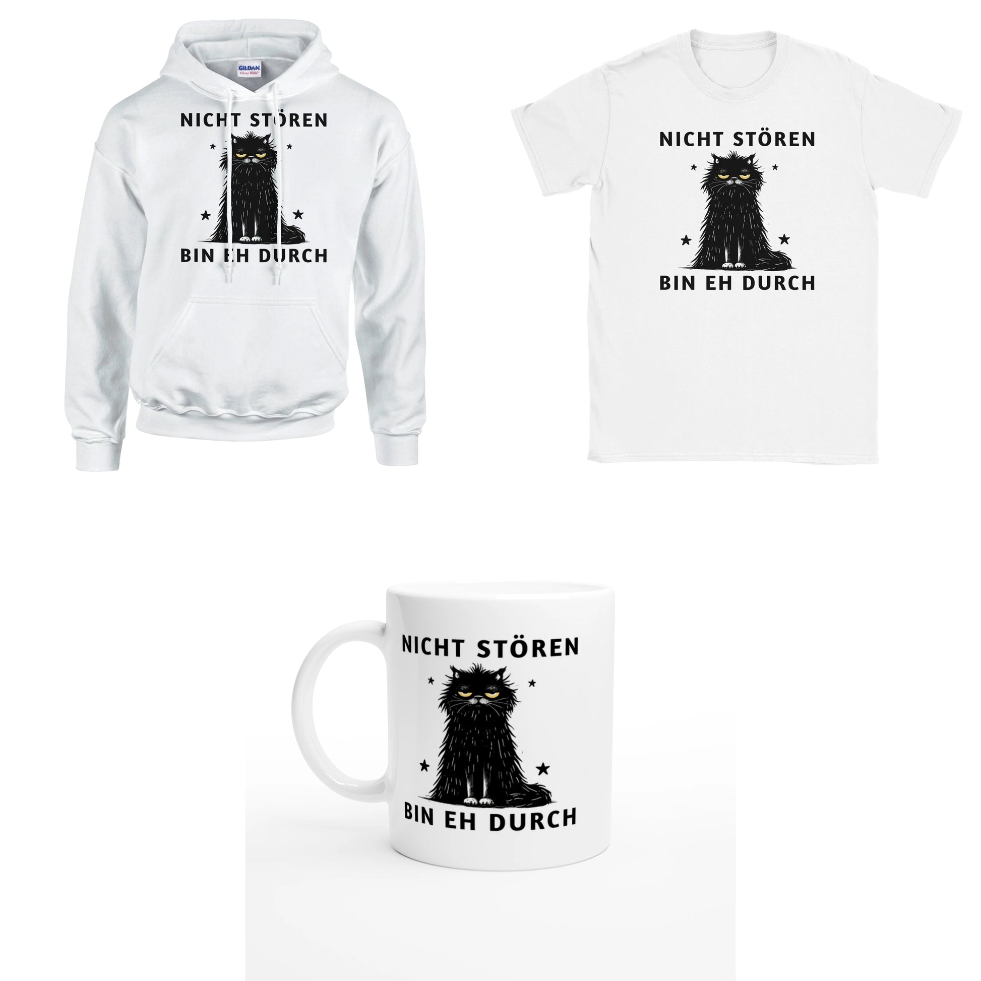 Bundle - Nicht stören - Bin eh durch - T-Shirt, Hoodie & Tasse