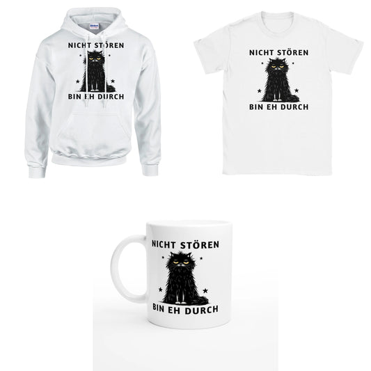 Bundle - Nicht stören - Bin eh durch - T-Shirt, Hoodie & Tasse