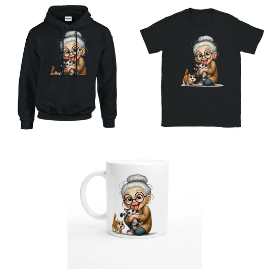 Bundle - Oma liebt Katzen - T-Shirt, Hoodie & Tasse