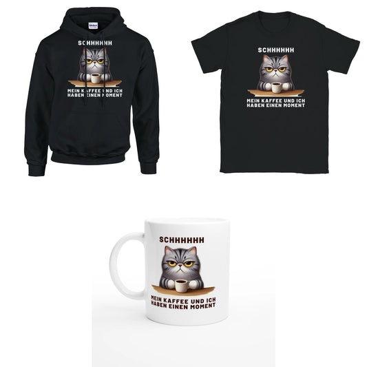 Bundle - SCHHHHH - Mein Kaffee und ich haben einen Moment - T-Shirt, Hoodie & Tasse