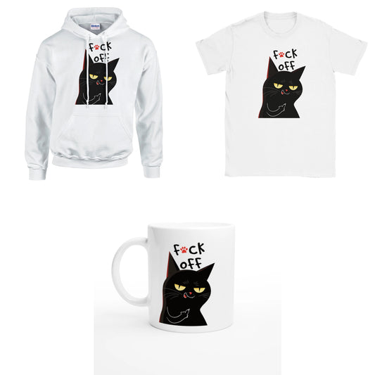 Bundle - Schwarze Katze Mittelfinger - T-Shirt, Hoodie & Tasse
