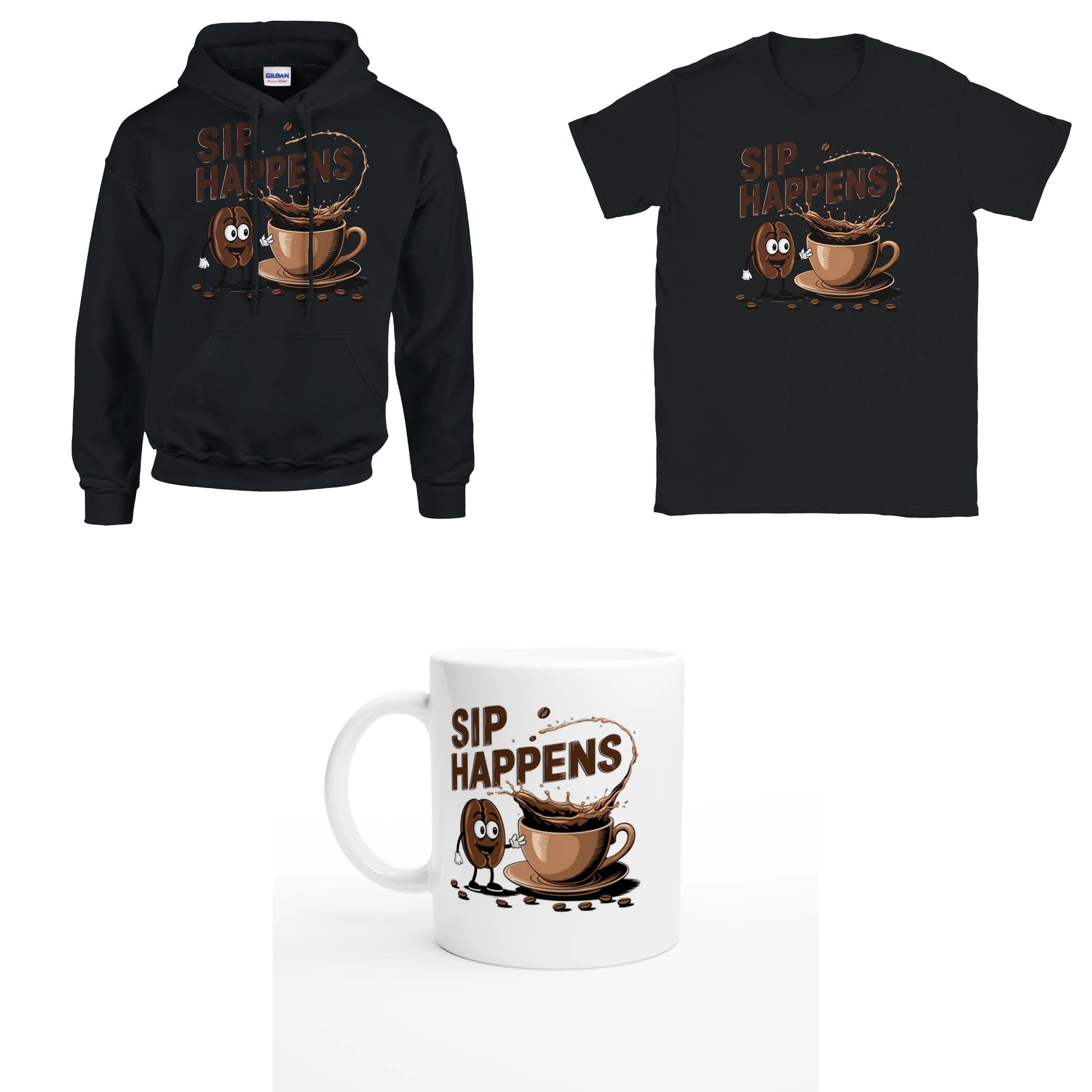 Bundle - Sip Happens - T-Shirt, Hoodie & Tasse