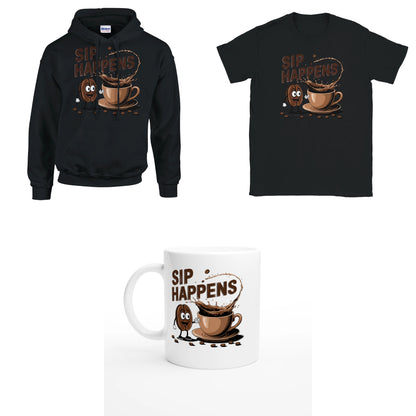 Bundle - Sip Happens - T-Shirt, Hoodie & Tasse
