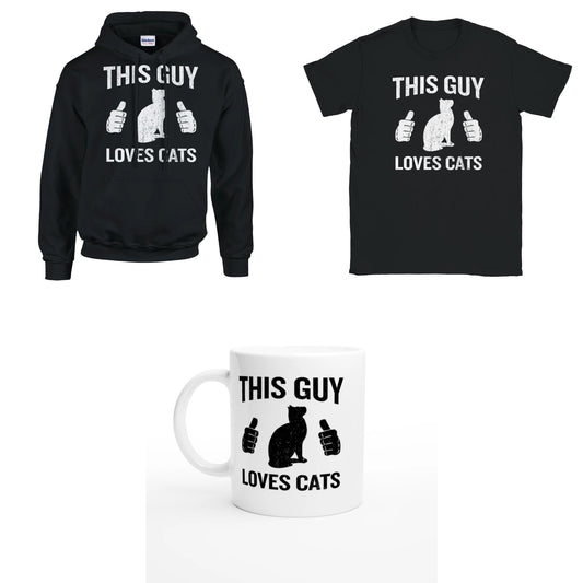 Bundle - This Guy Loves Cats - T-Shirt, Hoodie & Tasse