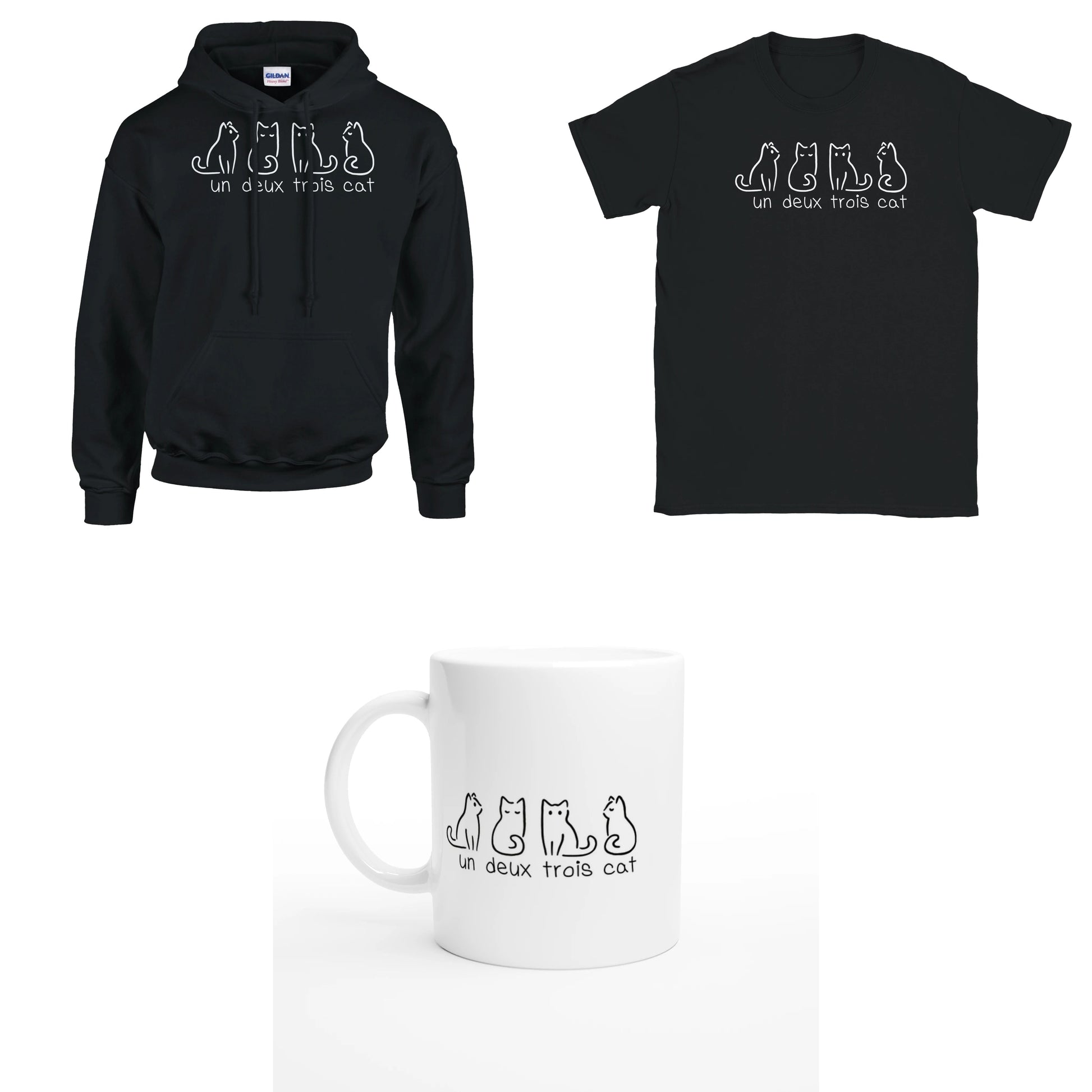 Bundle - Un Deux Trois Cat - T-Shirt, Hoodie & Tasse