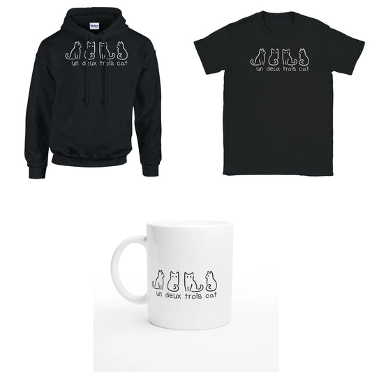 Bundle - Un Deux Trois Cat - T-Shirt, Hoodie & Tasse