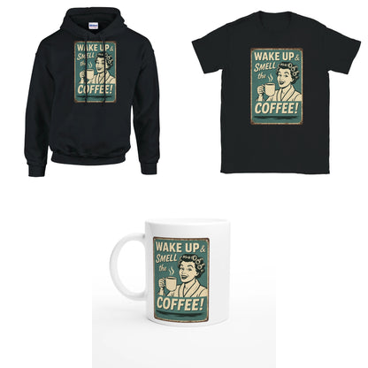 Bundle - Wake up and smell the coffee - T-Shirt, Hoodie & Tasse