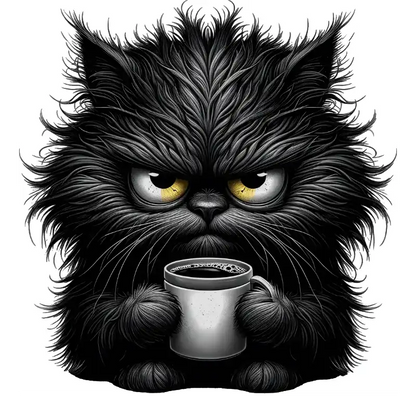 Design Vorschau Grantige Katze mit Kaffee