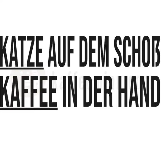 Design Vorschau Katze auf dem Schoß. Kaffee in der Hand.